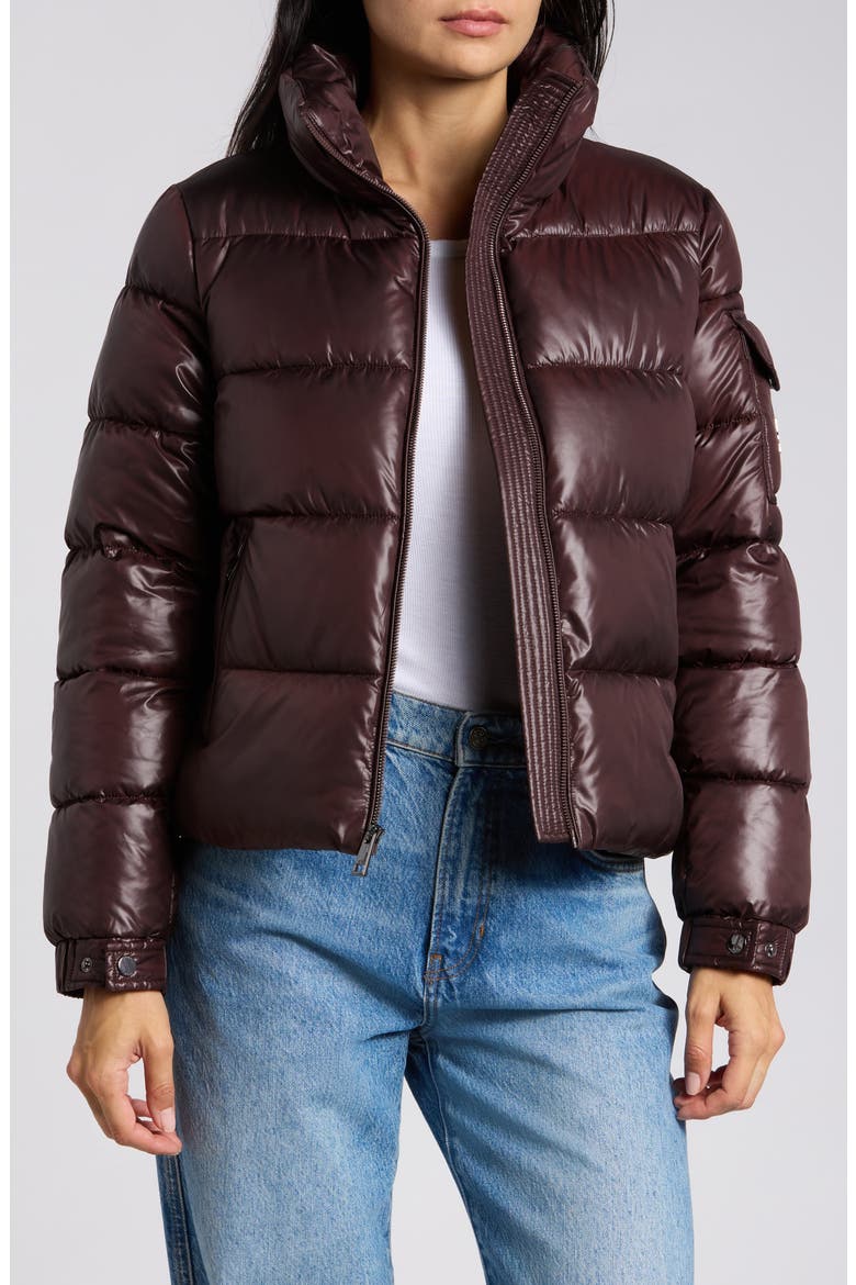 Funnel Neck Short Puffer Jacket, Alternate, color, ESPRESSO
