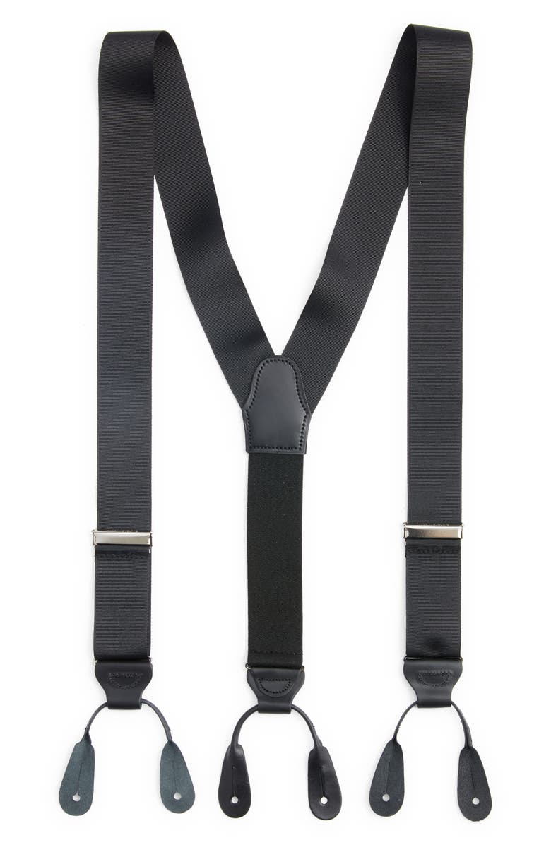 EDWARD ARMAH Solid Black Grosgrain Suspenders, Main, color, 