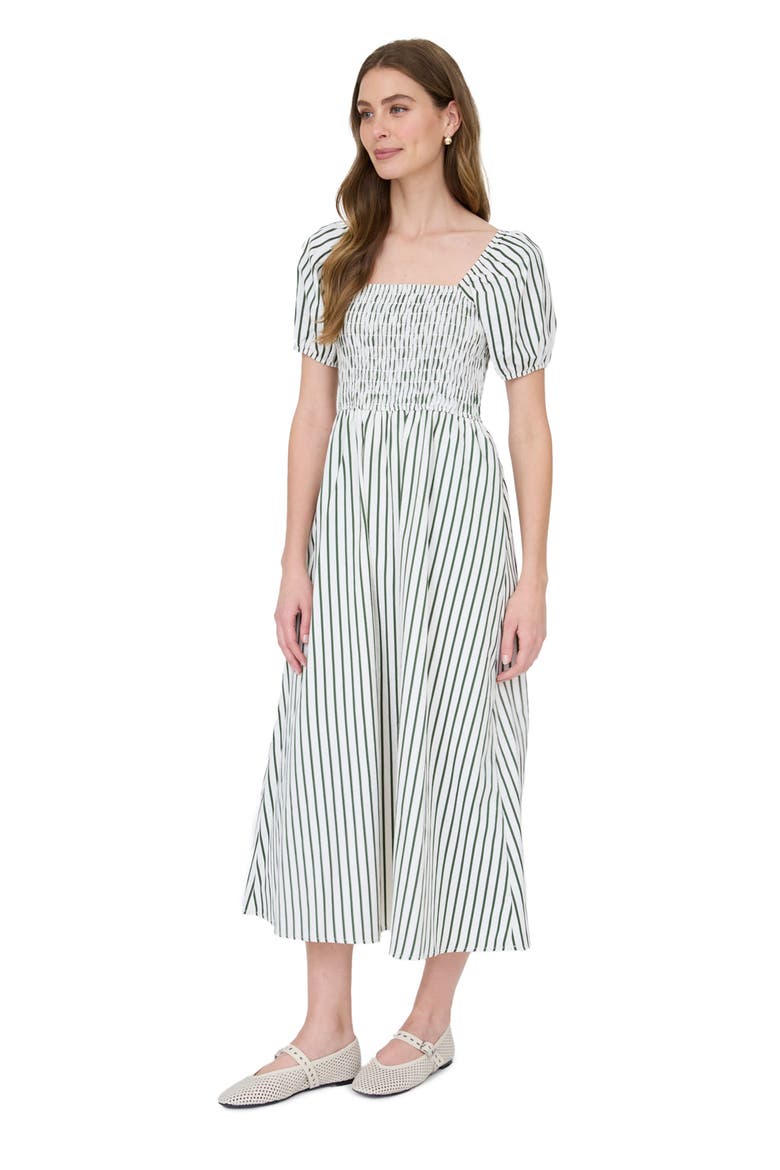 Smocked Midi Dress, Alternate, color, GREEN