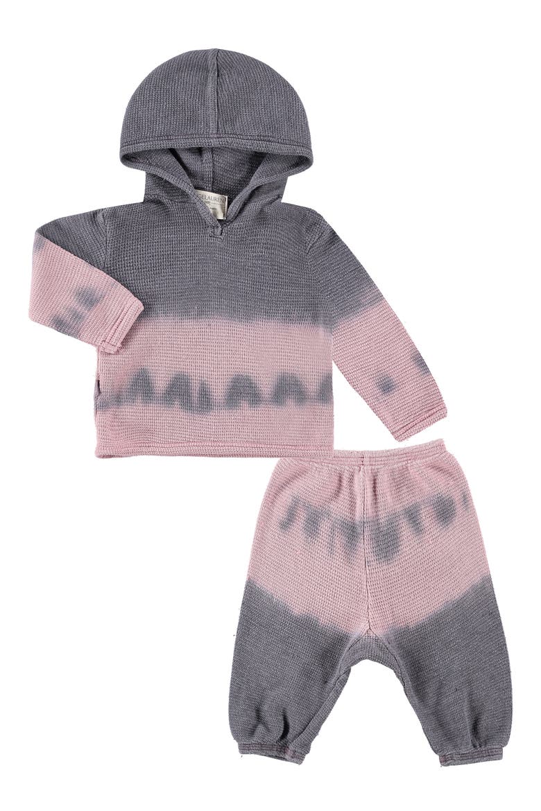 Kids' Dip Dye Thermal Knit Hoodie & Pants Set, Main, color, ROSE