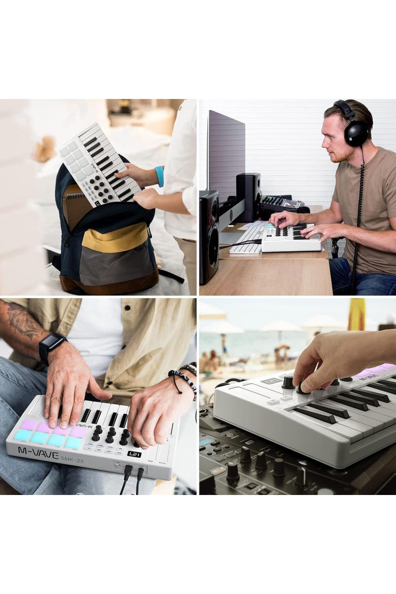 25-Key Bluetooth MIDI Keyboard with Pads, Alternate, color, White