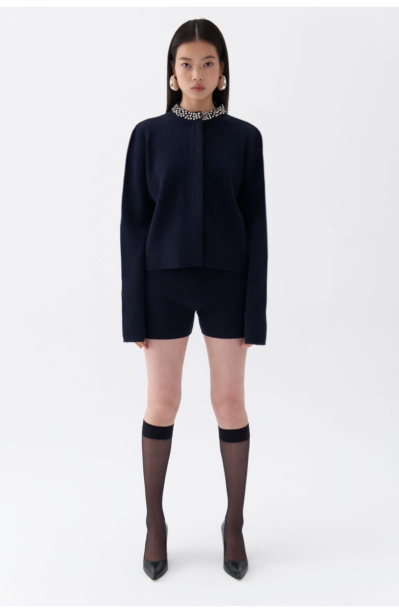 Nocturne Shiny Stone Collar Cardigan, Alternate, color, 