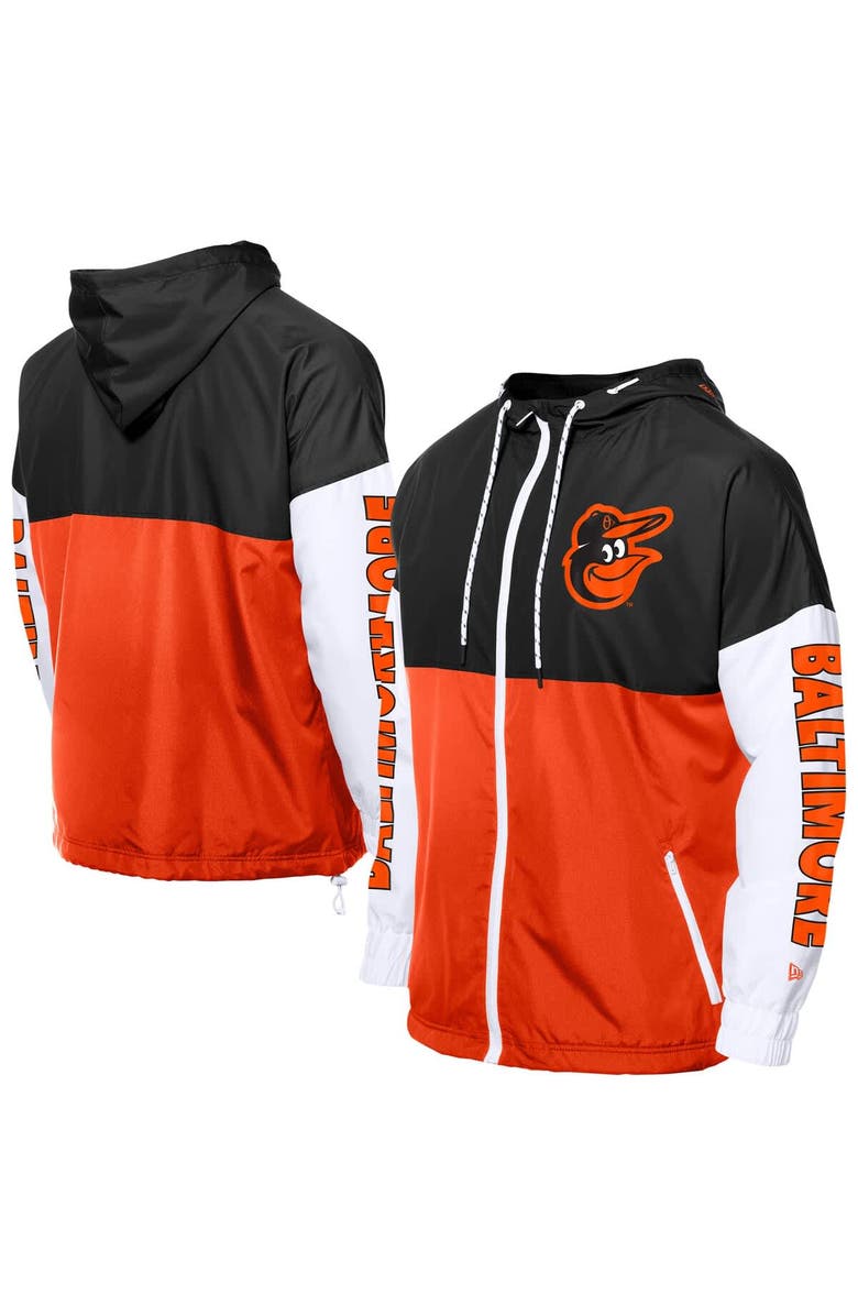 New Era Men's New Era Orange/Black Baltimore Orioles Color Block Full-Zip Hoodie Windbreaker, Alternate, color, Orange