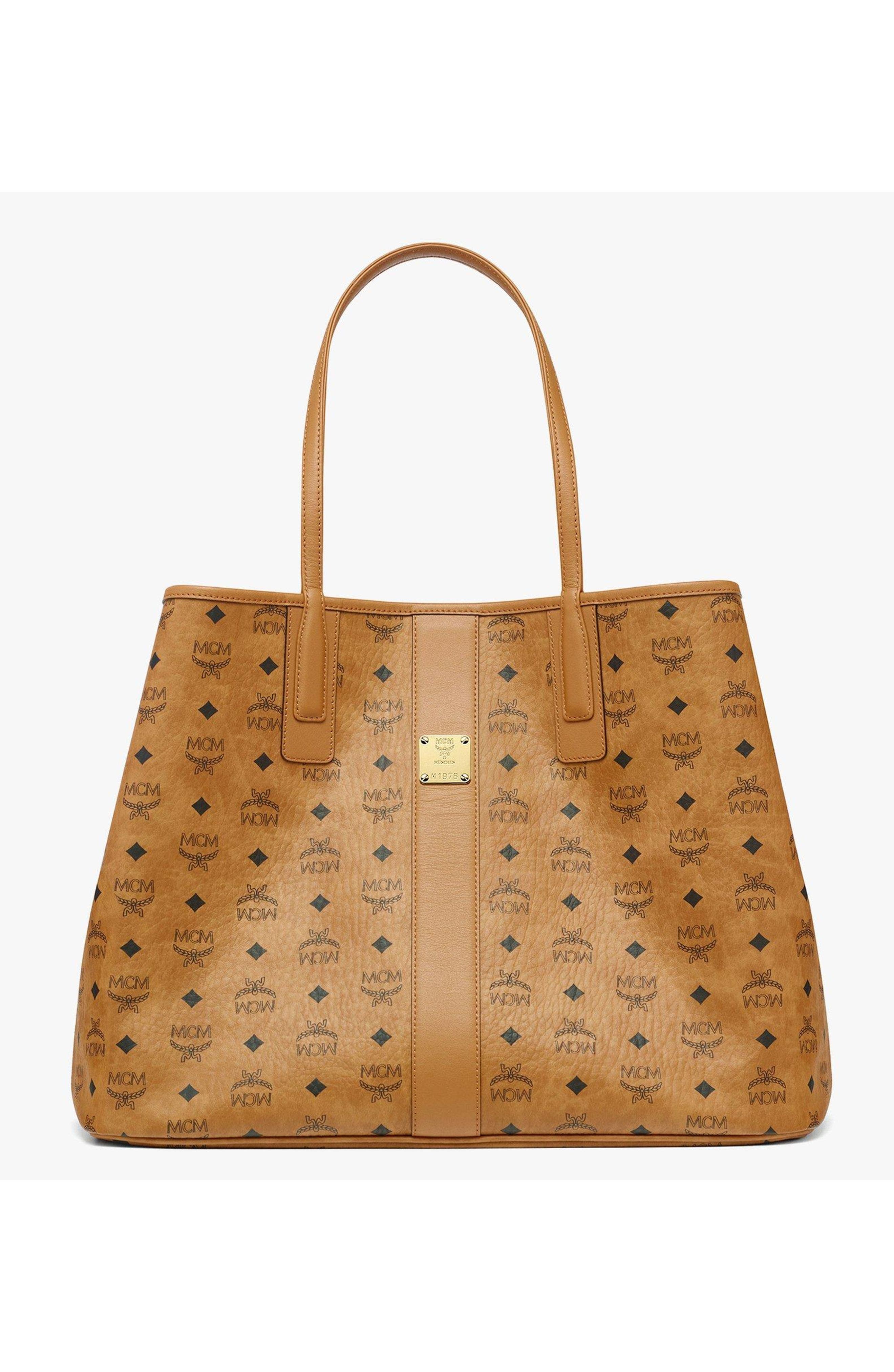 MCM Large Reversible Liz Shopper in Visetos, Alternate, color, Cognac