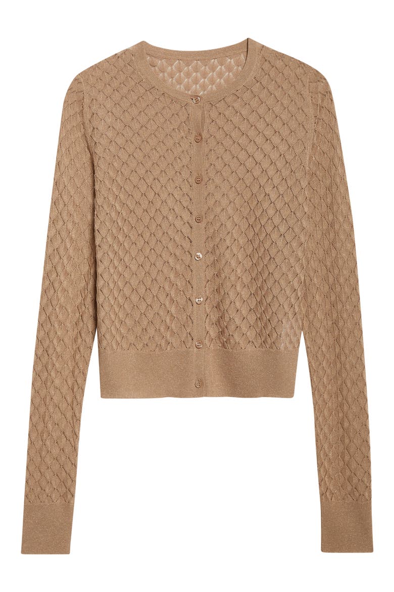 Crop Pointelle Cardigan, Alternate, color, MOCHA