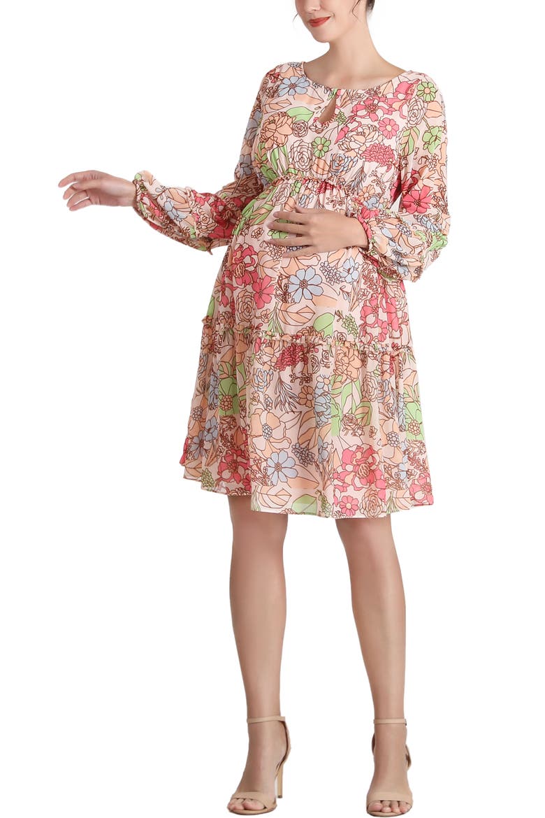 Aiko Long Sleeve Maternity Babydoll Dress, Alternate, color, Multicolored
