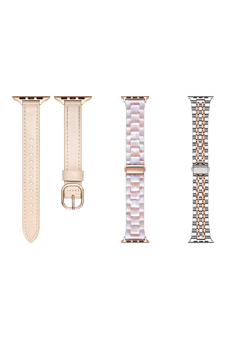 Assorted 3-Pack Apple Watch® Watchbands, Main, color, SILVER/ BEIGE/ BLUSH TORTOISE