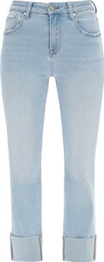 Bayeas High Waist Cuffed Raw Hem Straight Leg Jeans