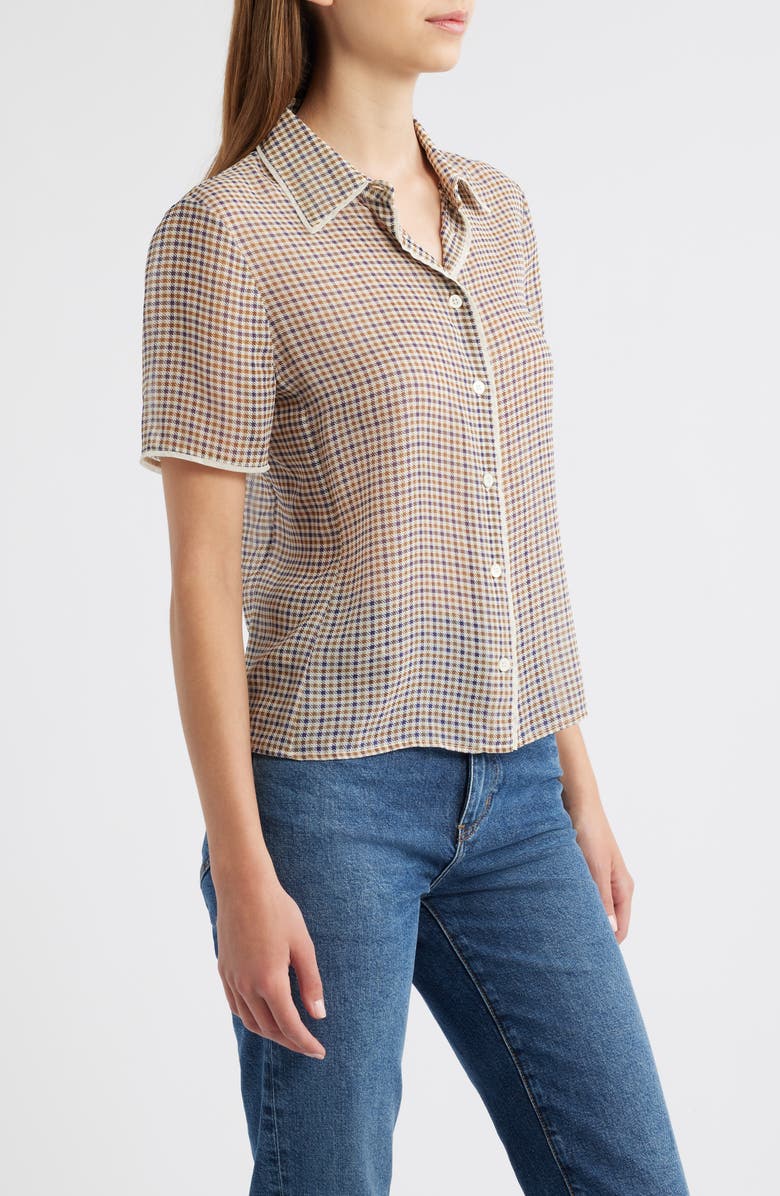 FRAME The Houndstooth Silk Short Sleeve Button-Up Shirt, Alternate, color, Houndstooth Multi