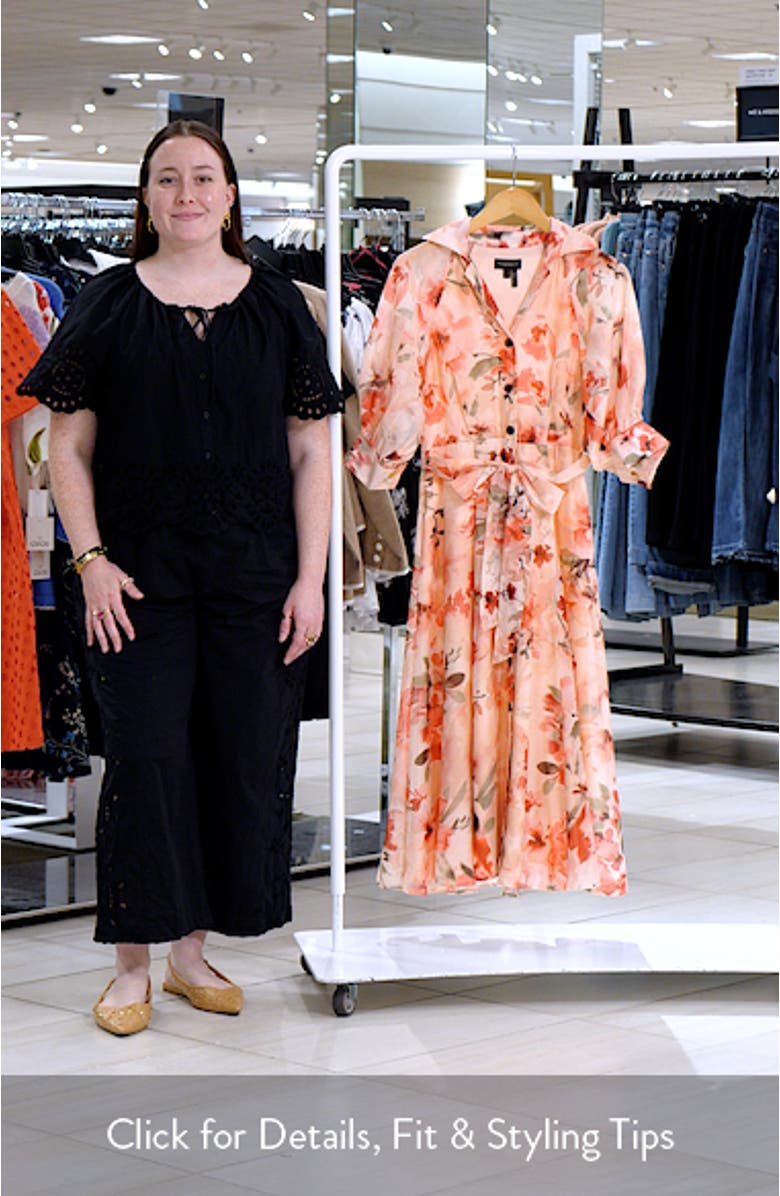 Floral Print Tie Waist Midi Shirtdress, sales video thumbnail