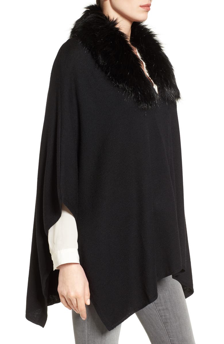 Nordstrom Knit Poncho with Faux Fur Collar, Alternate, color,