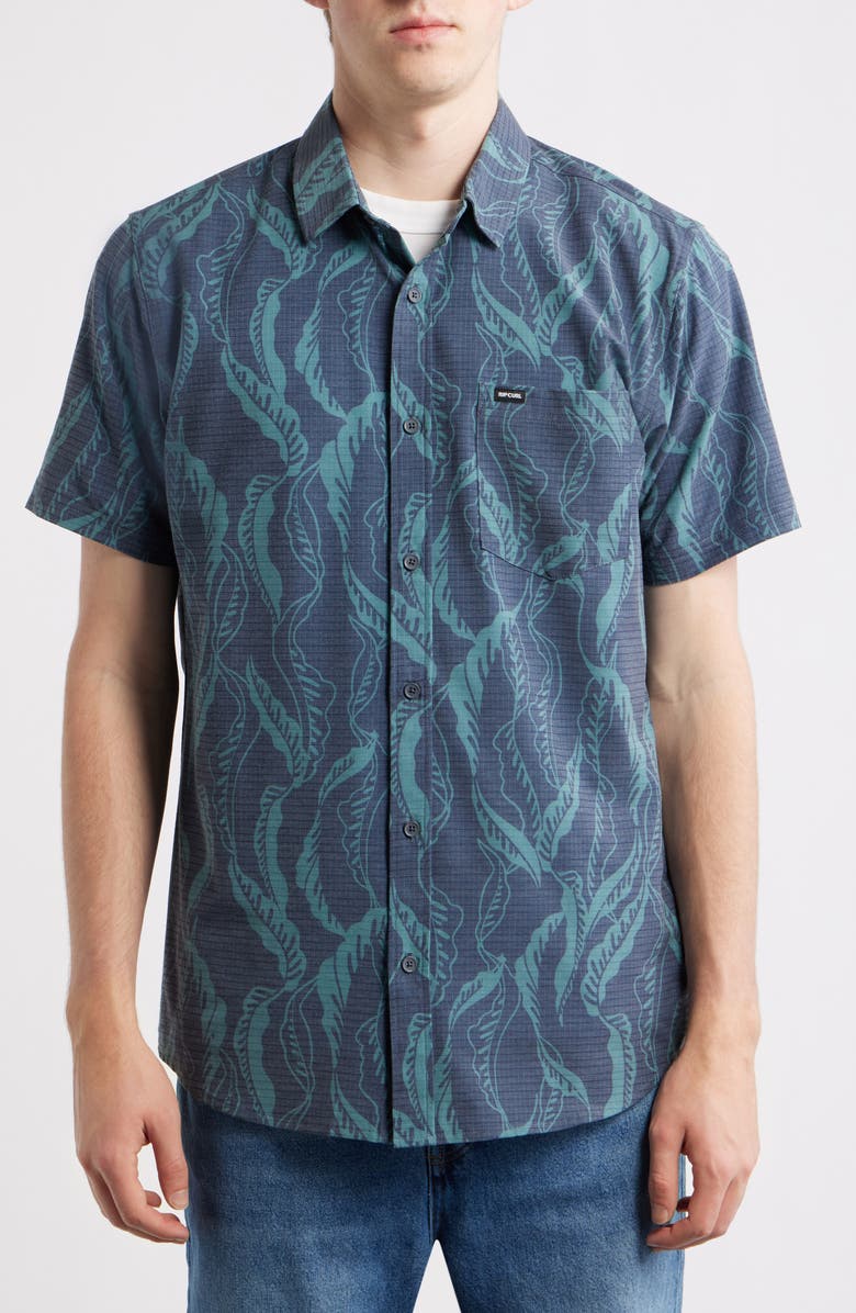 Rip Curl Sessions Aerotech Short Sleeve Performance Button-Up Shirt, Alternate, color, Dark Navy