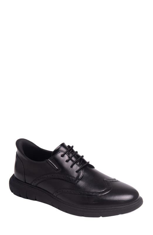 Marc Joseph New York Hill Street Hands Free Technology Leather Wingtip Casual Oxford, Main, color, Black Napa Leather/Black