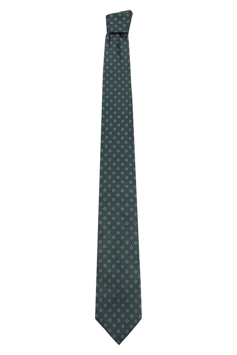 Medallion Silk Blend Tie, Main, color, KHAKI GREEN