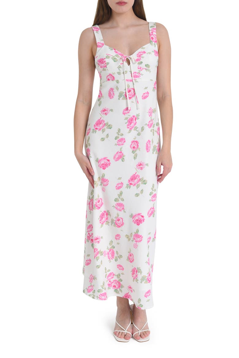Romeo Floral Linen Blend Midi Dress, Main, color, IVORY ROSES
