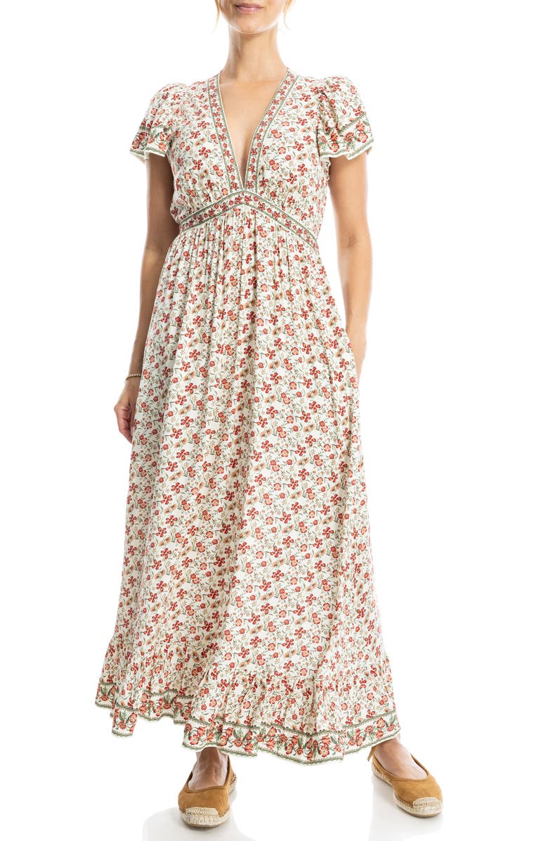 MAX STUDIO Empire Waist Flutter Sleeve Maxi Dress, Main, color,