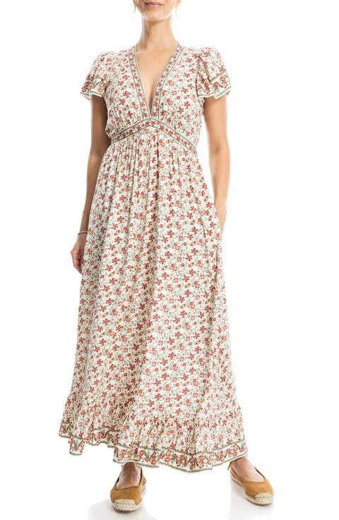 Empire Waist Flutter Sleeve Maxi Dress
