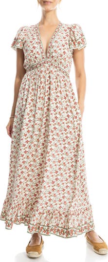 Empire Waist Flutter Sleeve Maxi Dress