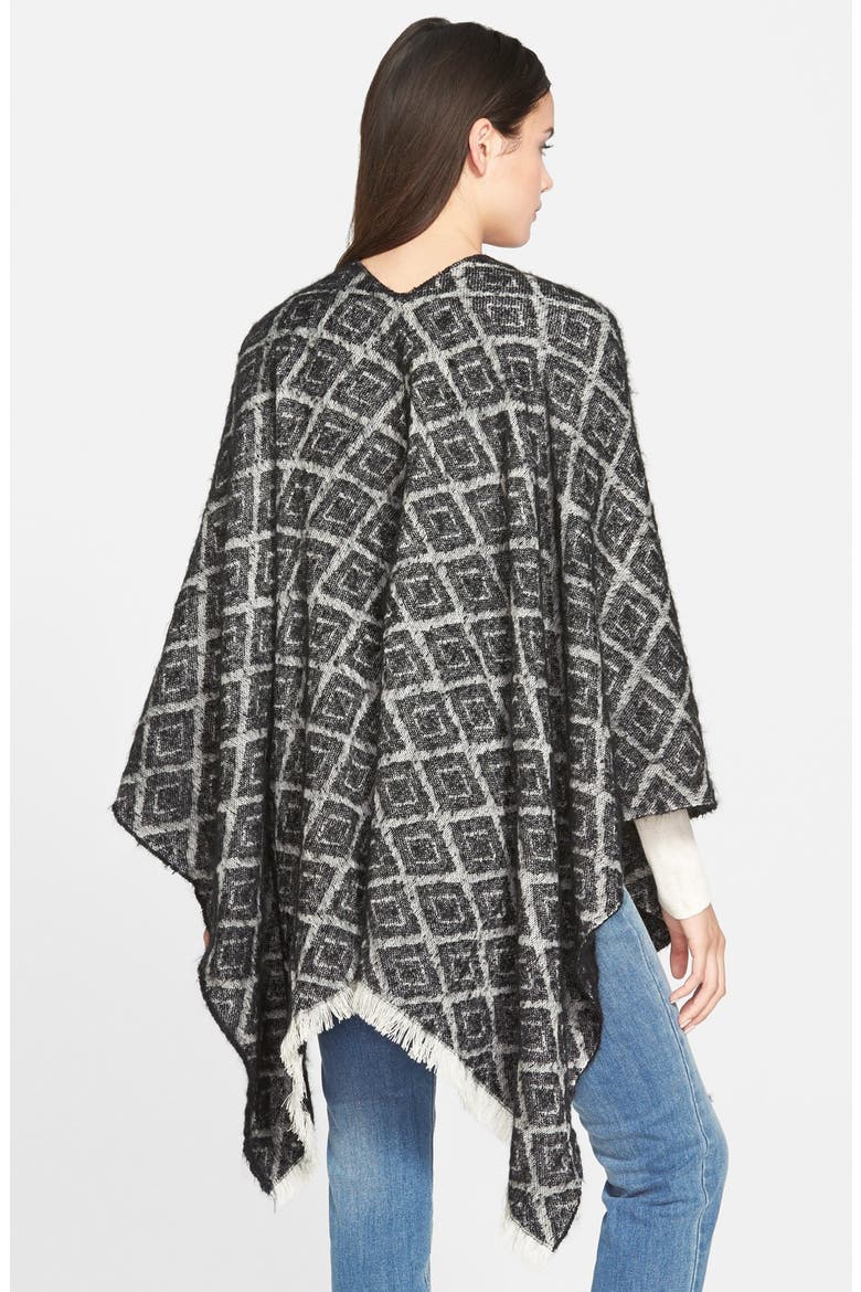 Geo Print Poncho, Alternate, color, BLACK/ IVORY