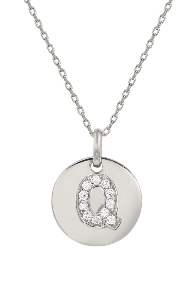 Cubic Zirconia Initial Disc Pendant Necklace, Main, color, WHITE - Q