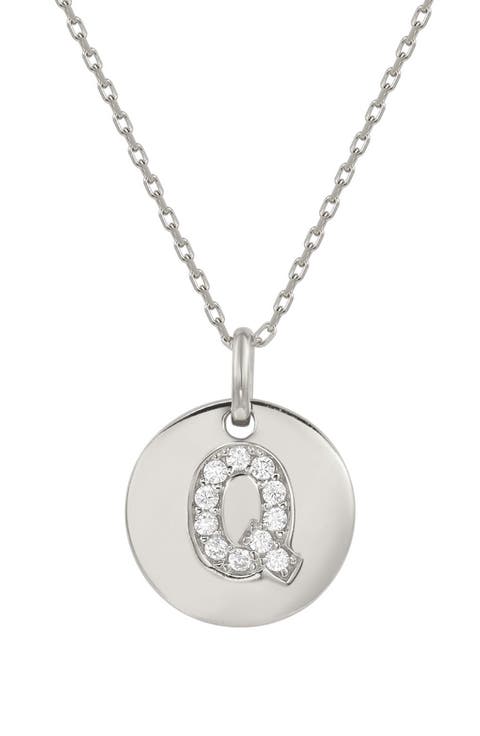 Cubic Zirconia Initial Disc Pendant Necklace