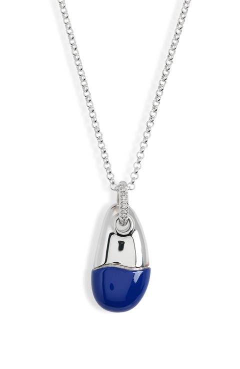 Pebble Silver Diamond Pavé (0.04ct.) Pendant on 2mm Rolo Chain Necklace with Enamel