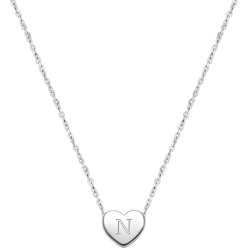 Tiny Blessings Sterling Silver Mini Sliding Heart & Engraved Initial 12-14" Necklace In Metallic