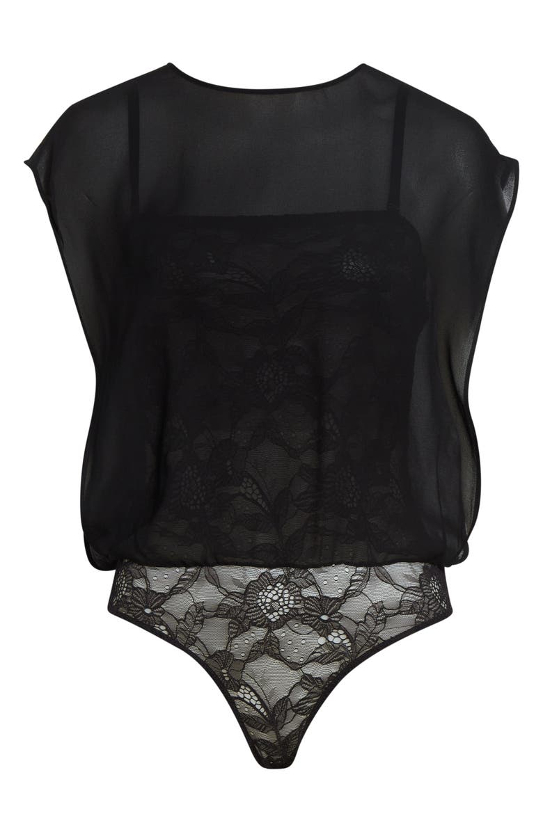 Alaïa Georgette Overlay Lace Bodysuit, Main, color, Noir Alaia