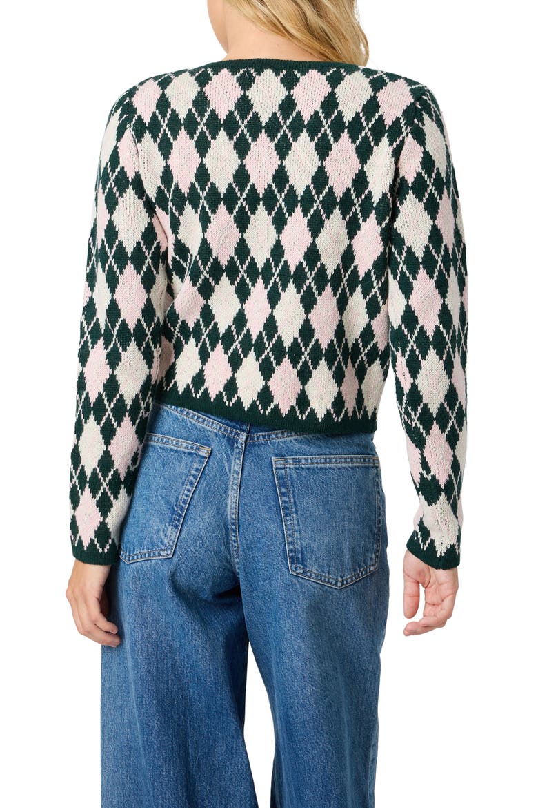 Argyle Knit Cardigan, Alternate, color, HUNTER GREEN