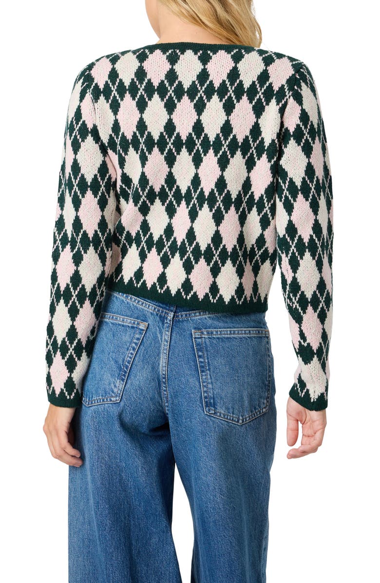 Lush Argyle Knit Cardigan, Alternate, color, Hunter Green