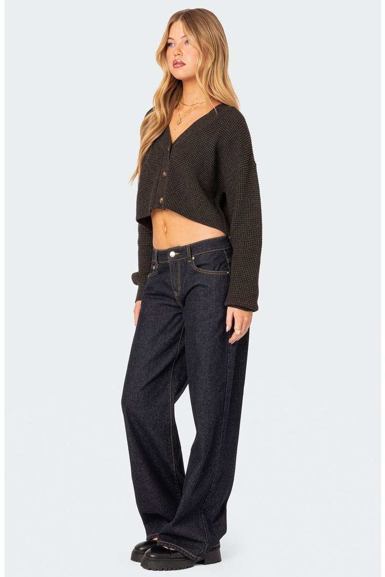 Oversize Waffle Knit Crop Cardigan, Alternate, color, DARK-GRAY