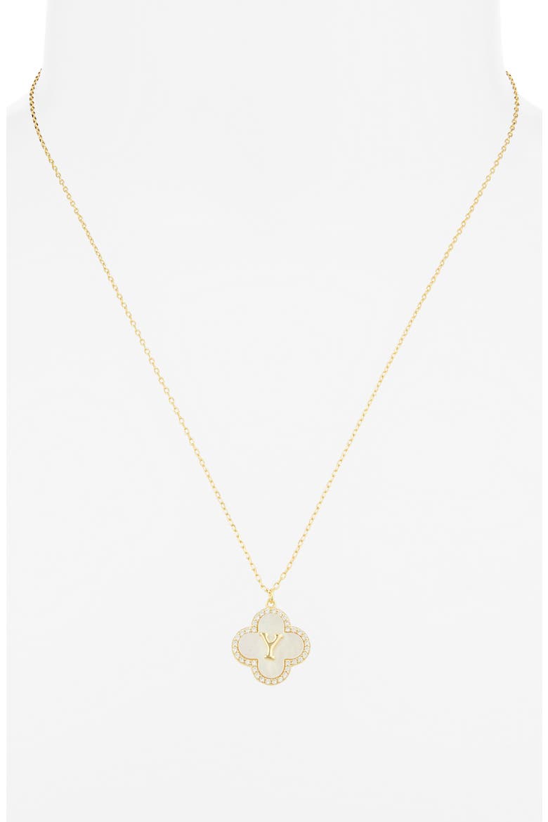 Clover Mother-of-Pearl Initial Pendant Necklace, Alternate, color, GOLD - Y