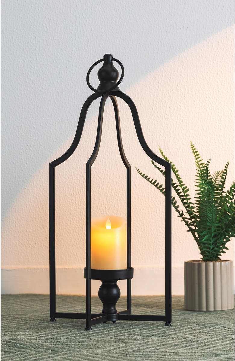 Glitzhome Modern Farmhouse Metal Decorative Lantern Candle Holder, Alternate, color, Black