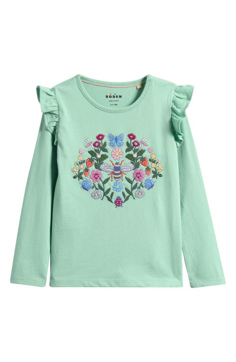 Kids' Ruffle Embroidered Long Sleeve T-Shirt