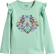 Mini Boden Kids' Ruffle Embroidered Long Sleeve T-Shirt