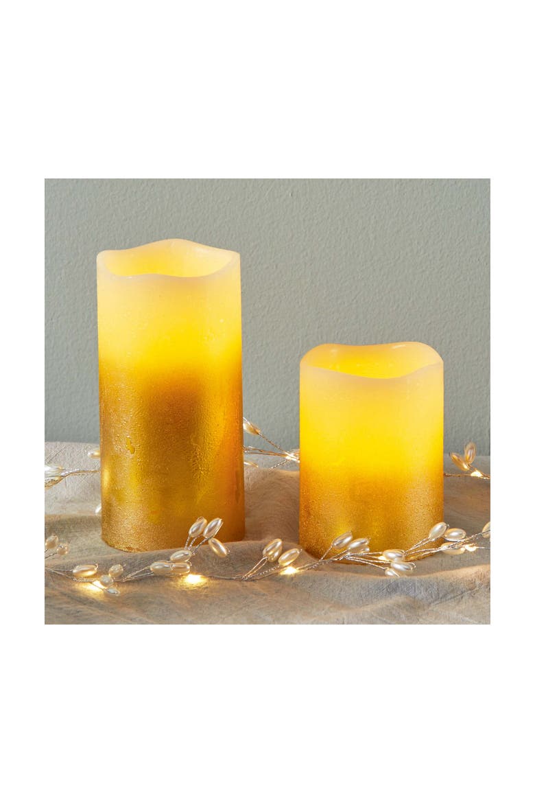 Shimmery Gold LED Flameless Pillar Candle Perfect for Everyday, Alternate, color, Gold