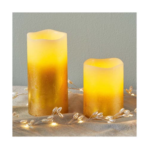 Tag Shimmery Gold Led Flameless Pillar Candle Perfect For Everyday In Gold