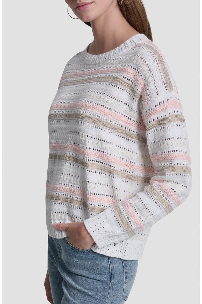 Stripe Cotton Pointelle Sweater, Alternate, color, PEACH SPRITZ COMBO