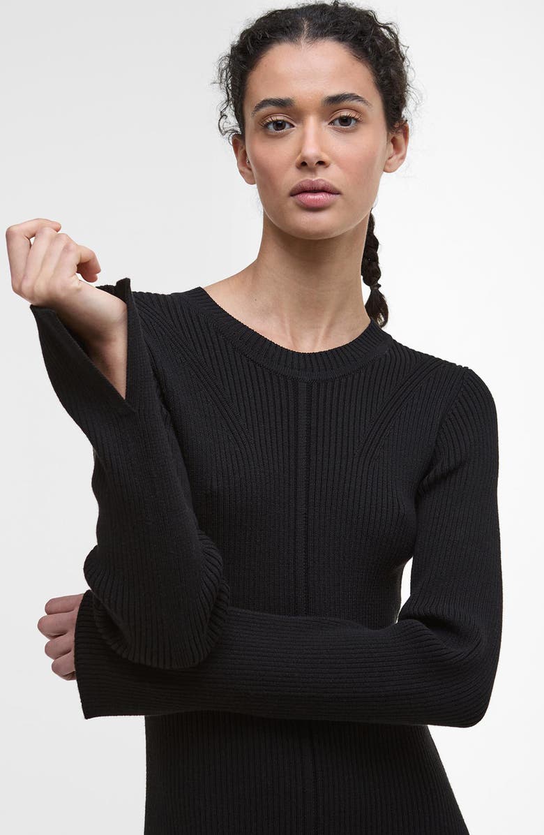 Barbour Anastasia Directional Rib Long Sleeve Cotton Sweater Dress, Alternate, color, Black