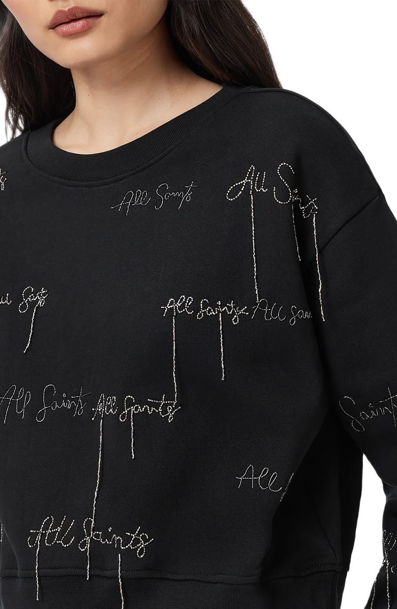 AllSaints Logo Embroidery Sweatshirt, Alternate, color, Black
