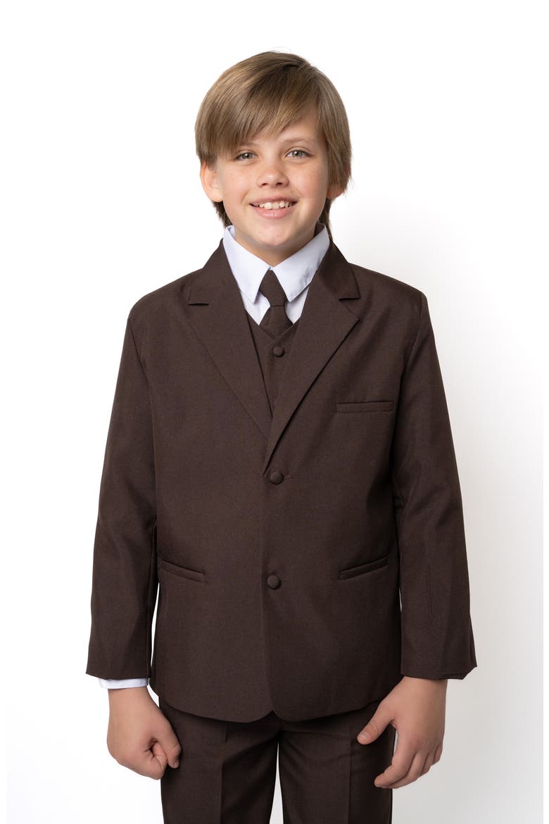 Kids' Leo 5-Piece Suit Set, Alternate, color, DARK BROWN