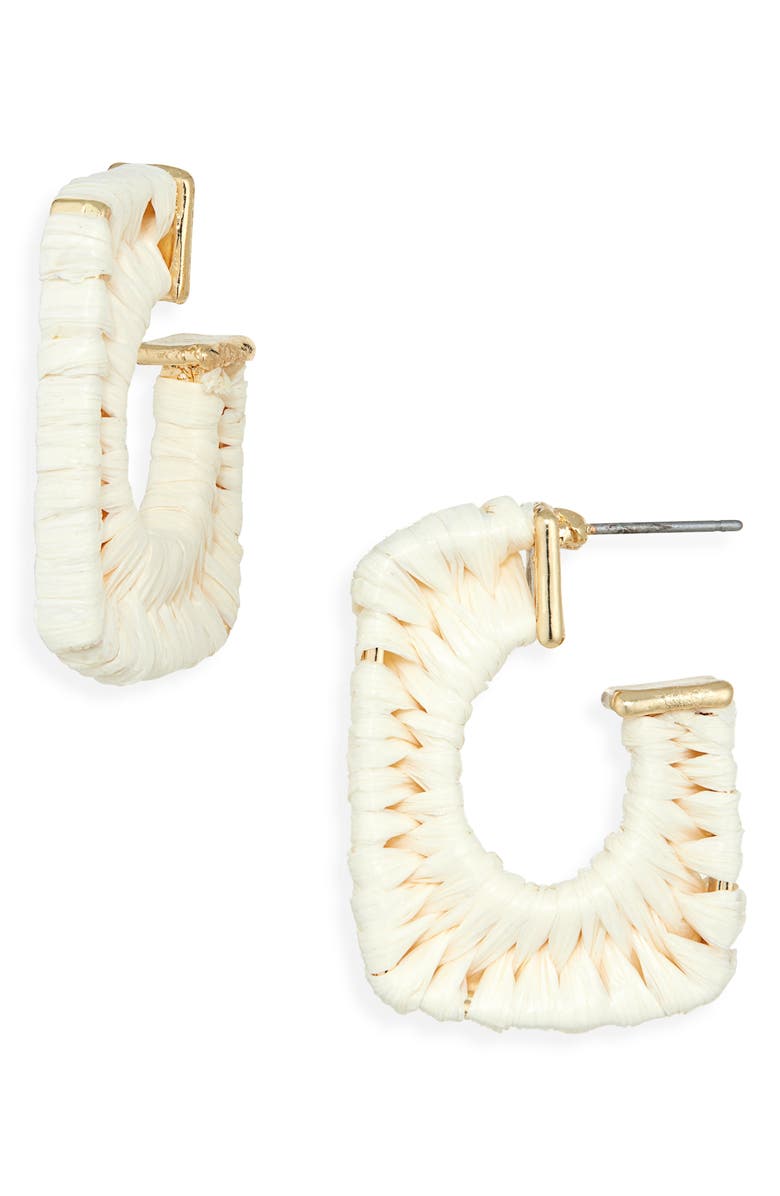 Cara Woven Raffia Hoop Earrings, Main, color, White