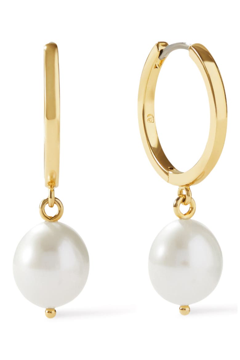 Medium Frida Freshwater Pearl Drop Hoop Earrings, Main, color, GOLD/WHITE
