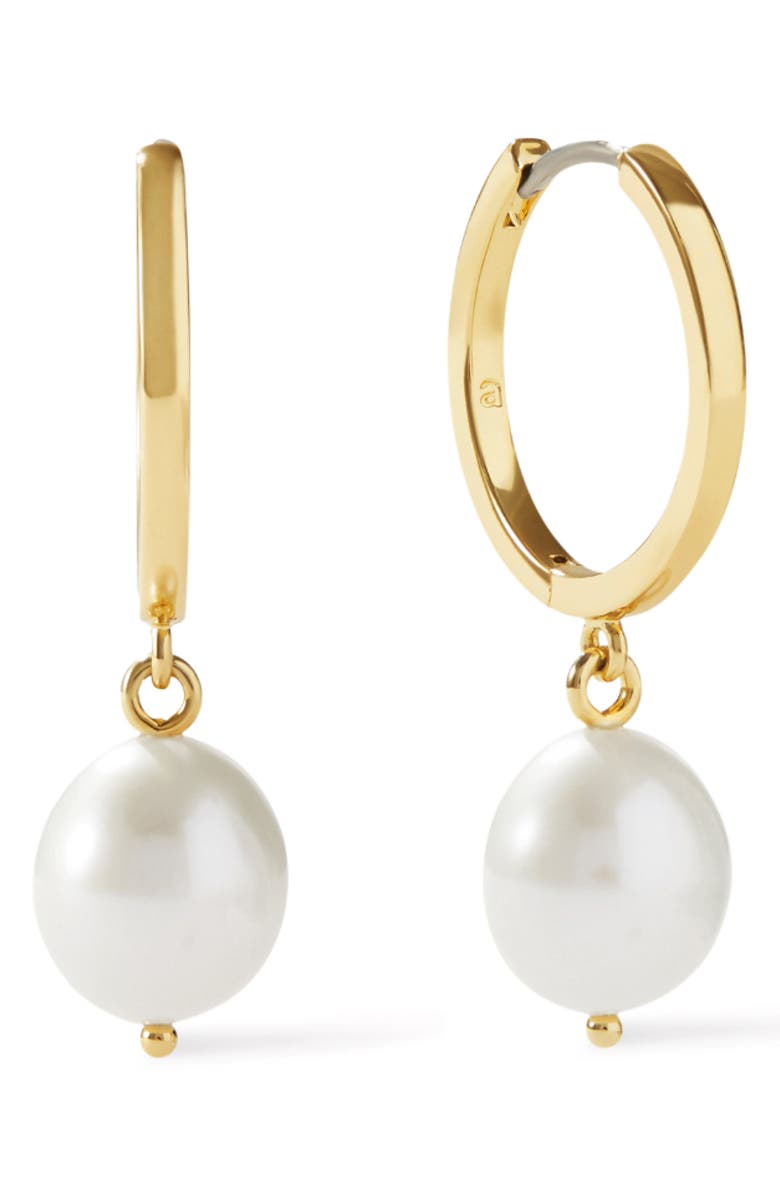 Ana Luisa Medium Frida Freshwater Pearl Drop Hoop Earrings, Main, color, Gold / White