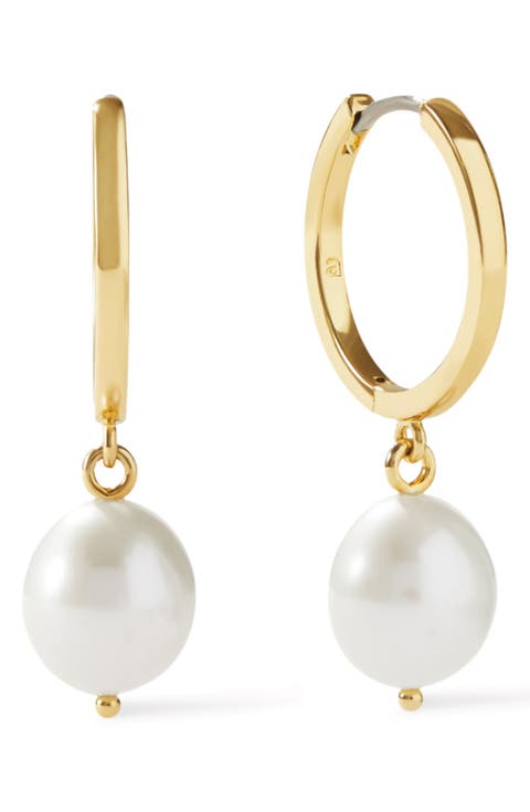 Medium Frida Freshwater Pearl Drop Hoop Earrings