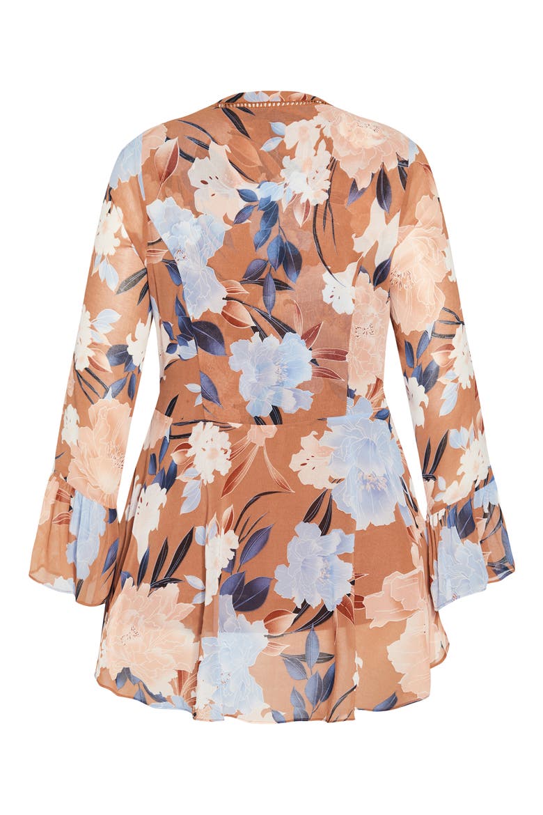 Caroline Floral V-Neck Tunic Top, Alternate, color, FUDGE TENDER FL