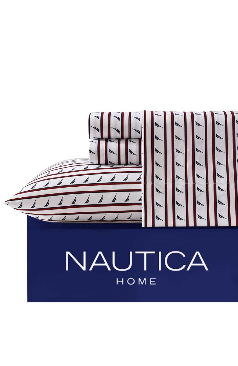 Nautica Stripe J-Class Sheet Set, Alternate, color, Autumn Berry Red/ Navy