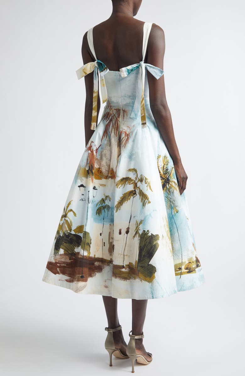 Oscar de la Renta Dominican Landscape Stretch Poplin Sundress, Alternate, color, Blue Green Mult