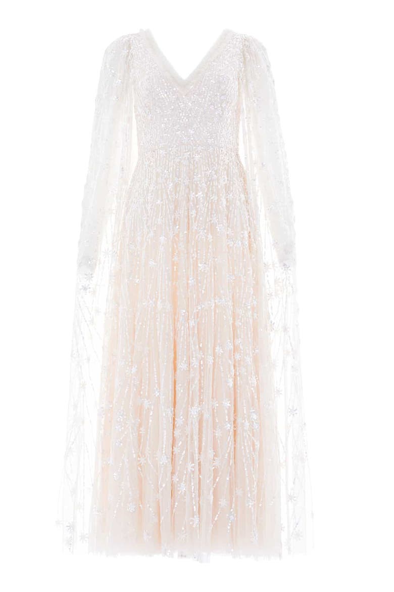 Comet Embellished Cape V-Neck Maxi Dress, Alternate, color, Cream