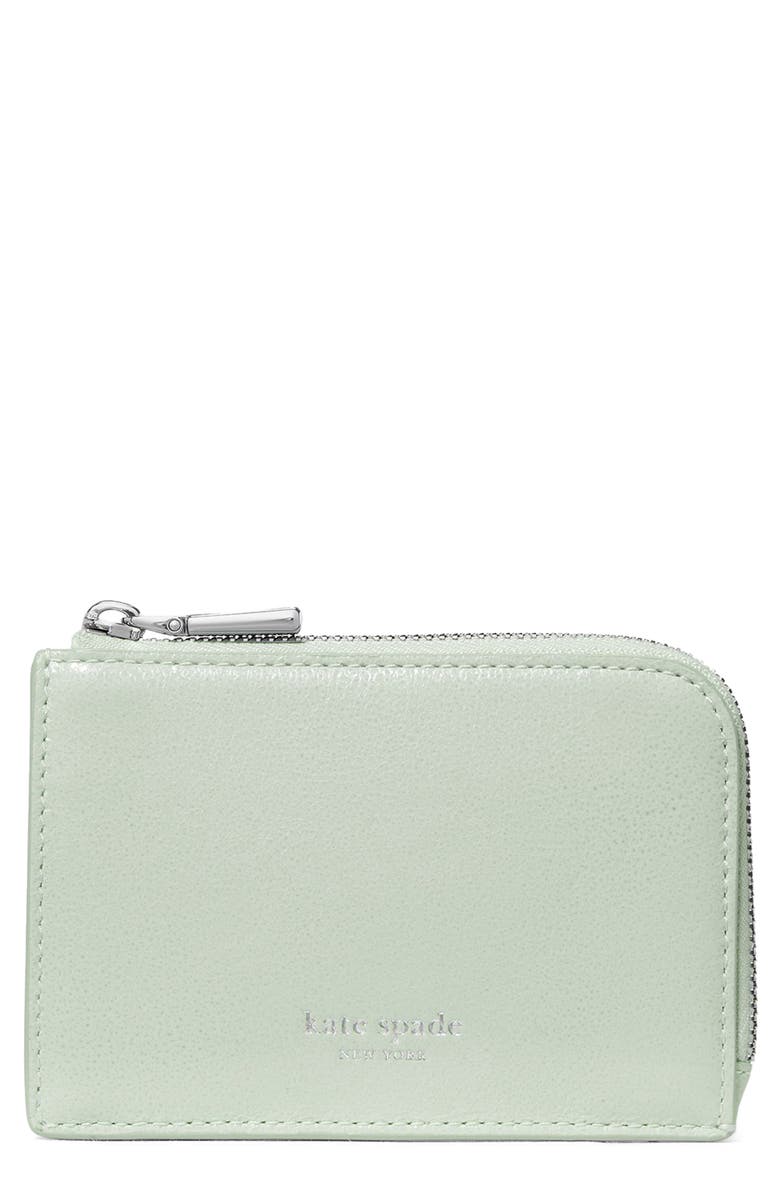 Kate Spade New York mini glazed leather zip card case, Main, color, Mint Frosting